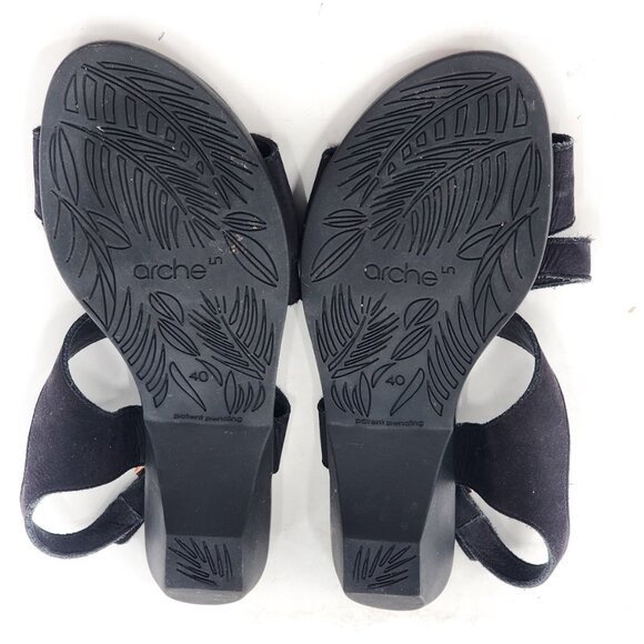 ARCHE Obos Nubuck Rose Gold Studs Criss Cross Slingback Sandals Black - Picture 7 of 7